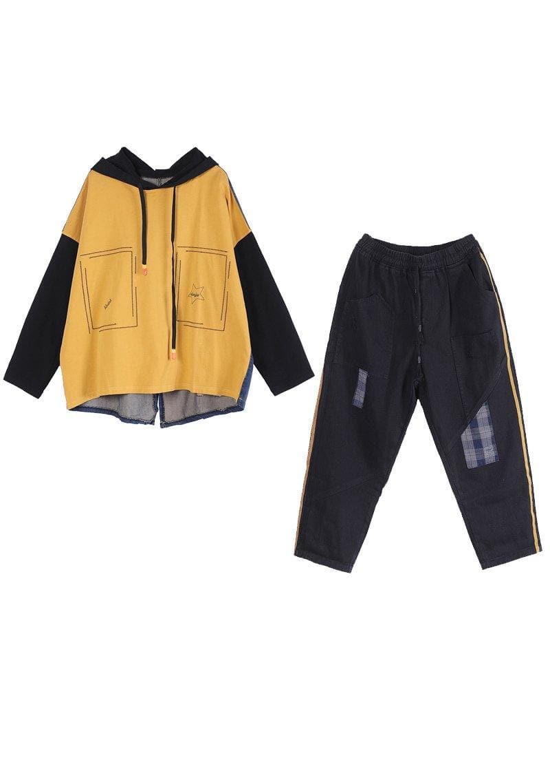 Yellow Loose Denim StitChing Suit WG-LTP210302