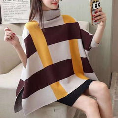 Women Striped Knit Blouse O Neck Batwing Sleeve Loose-fitting Knitted Blouse AT-NTP191231