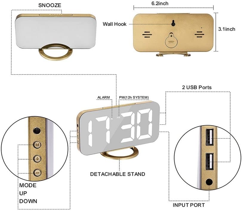 Aesthetic Mirror Alarm Clock DYLINOSHOP