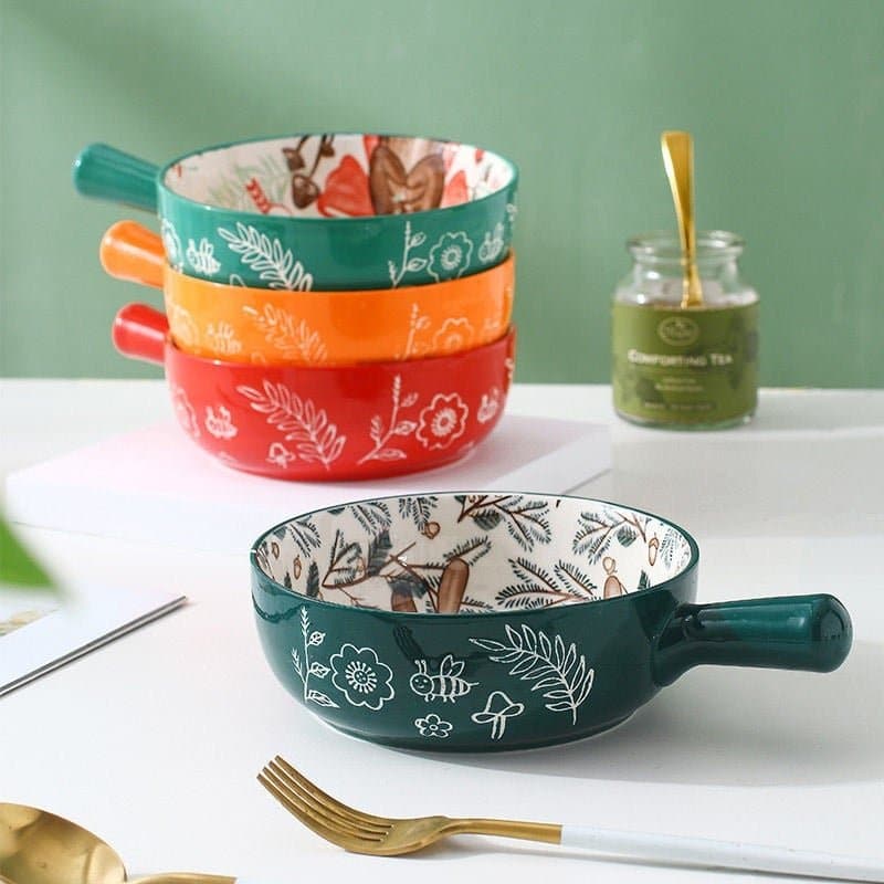 Single Handle Baking Bowl (Hand Painted) dylinoshop