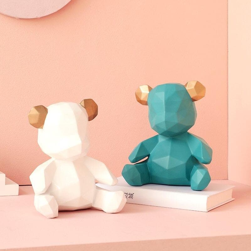 Modern Geometric Teddy Bear Figurine feajoy