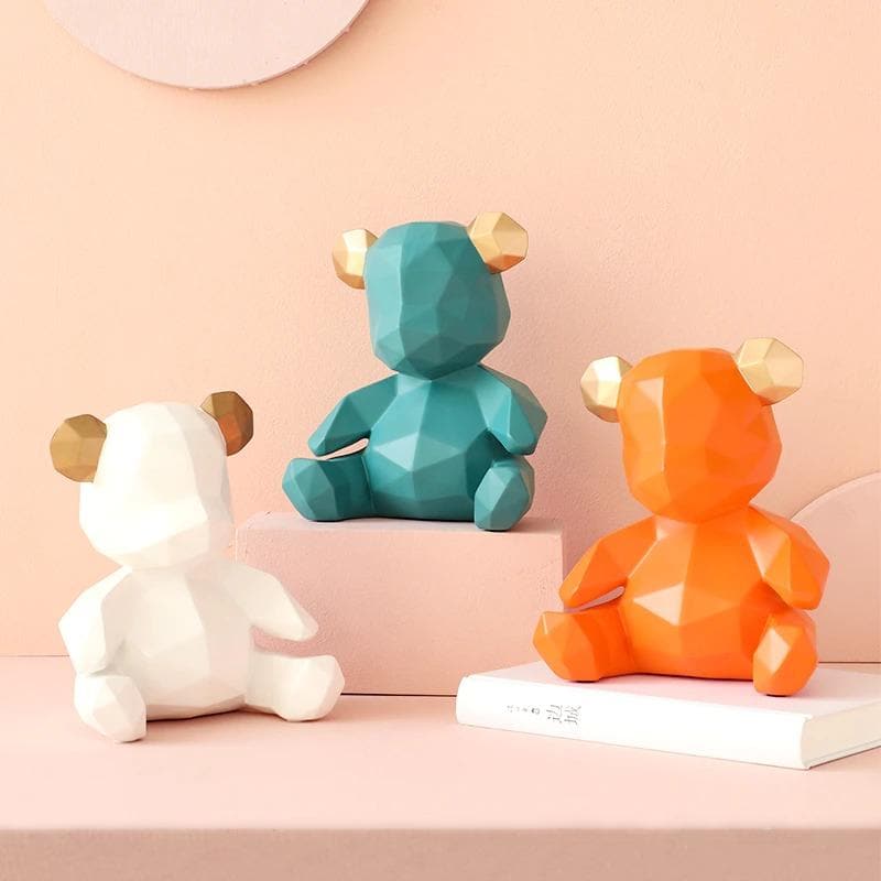 Modern Geometric Teddy Bear Figurine feajoy