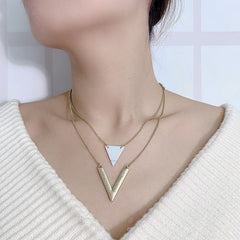 Artificial Marble Triangle Pendant Multi-Layer Necklaces Charm Jewelry KMOS0400 Touchy Style