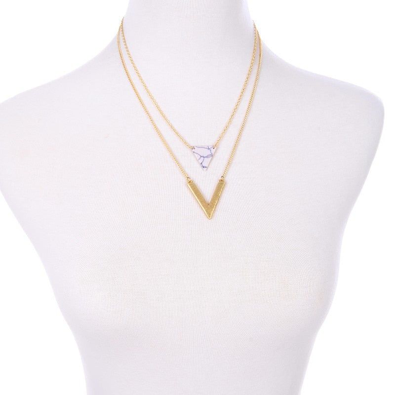 Artificial Marble Triangle Pendant Multi-Layer Necklaces Charm Jewelry KMOS0400 Touchy Style