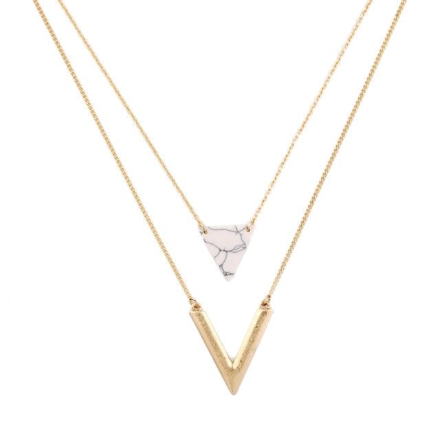 Artificial Marble Triangle Pendant Multi-Layer Necklaces Charm Jewelry KMOS0400 Touchy Style