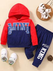 Baby Color Block Graphic Hoodie and Joggers Set dylinoshop