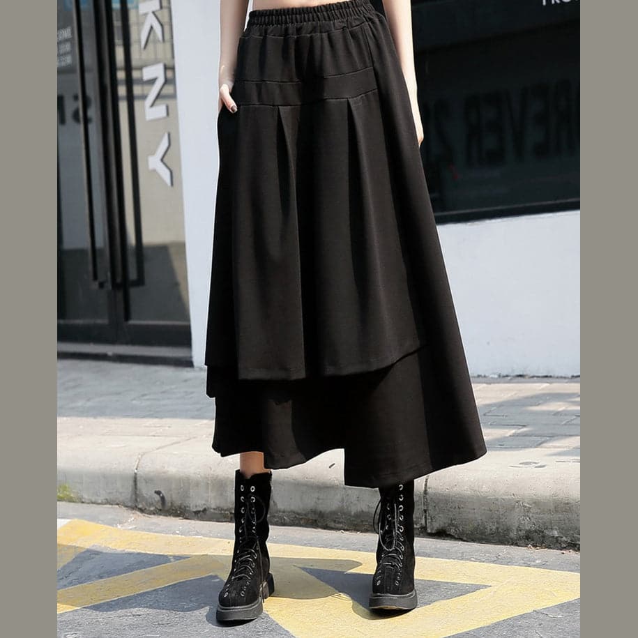 baggy black cotton shift skirt plus size holiday skirt elastic waist baggy New asymmetrical design autumn skirt AT-SKTS180910