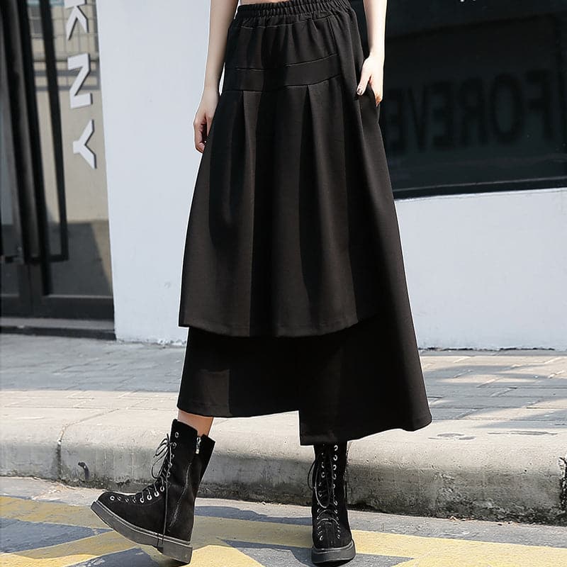 baggy black cotton shift skirt plus size holiday skirt elastic waist baggy New asymmetrical design autumn skirt AT-SKTS180910