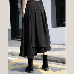 baggy black cotton shift skirt plus size holiday skirt elastic waist baggy New asymmetrical design autumn skirt AT-SKTS180910