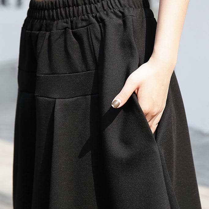 baggy black cotton shift skirt plus size holiday skirt elastic waist baggy New asymmetrical design autumn skirt AT-SKTS180910