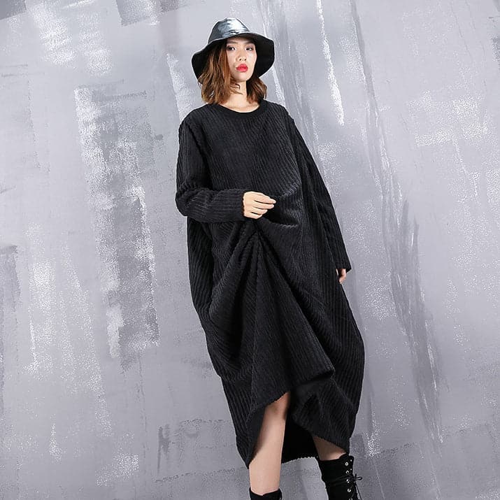 baggy black maxi dress casual O neck traveling dress fine asymmetric dresses AT-FDL181010