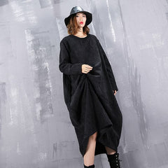 baggy black maxi dress casual O neck traveling dress fine asymmetric dresses AT-FDL181010