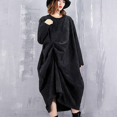 baggy black maxi dress casual O neck traveling dress fine asymmetric dresses AT-FDL181010