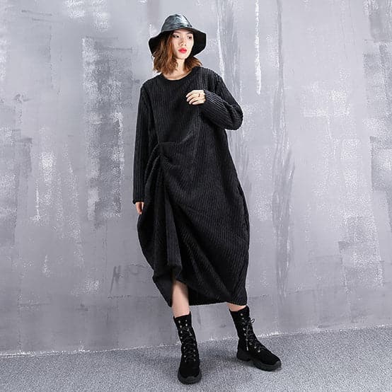 baggy black maxi dress casual O neck traveling dress fine asymmetric dresses AT-FDL181010