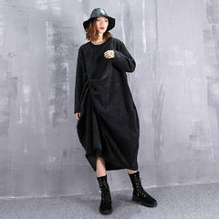 baggy black maxi dress casual O neck traveling dress fine asymmetric dresses AT-FDL181010