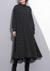 baggy black silk dresses plus size dotted silk clothing dress New stand collar cotton caftans AT-FDL180213