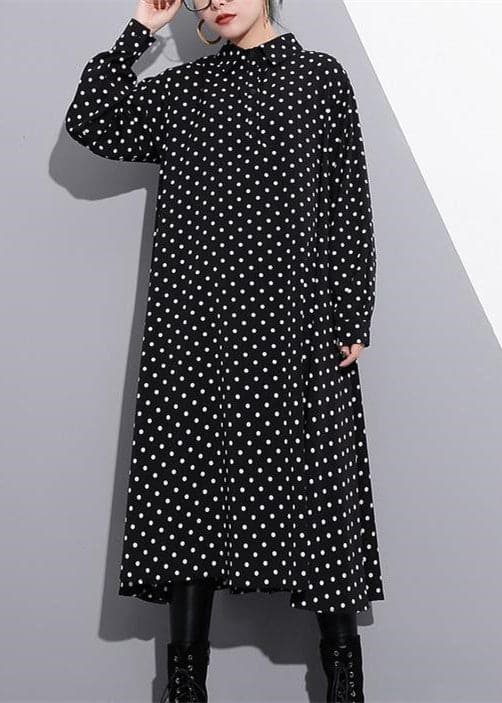 baggy black silk dresses plus size dotted silk clothing dress New stand collar cotton caftans AT-FDL180213