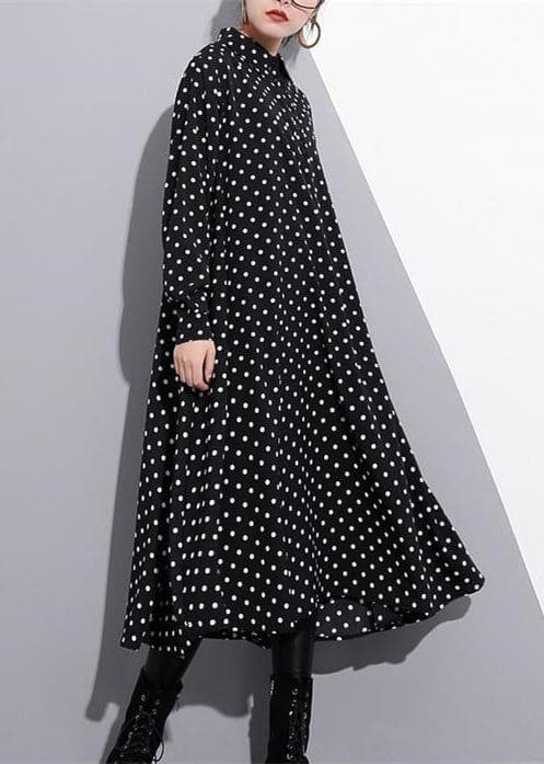 baggy black silk dresses plus size dotted silk clothing dress New stand collar cotton caftans AT-FDL180213