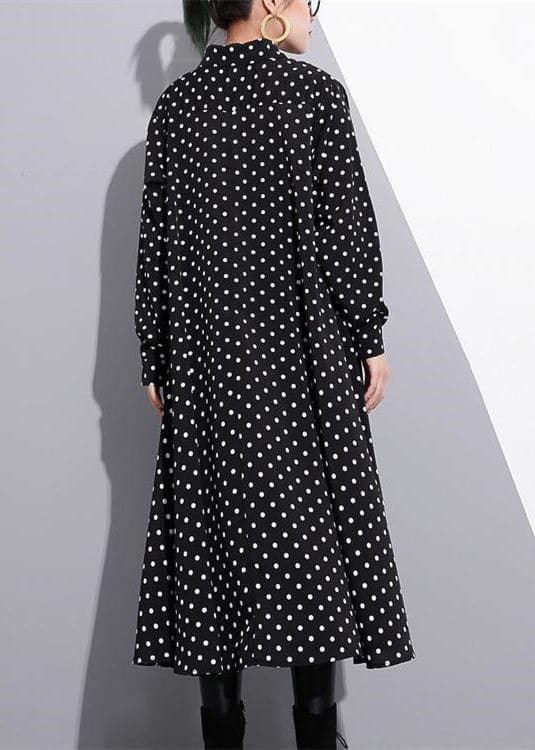 baggy black silk dresses plus size dotted silk clothing dress New stand collar cotton caftans AT-FDL180213