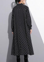 baggy black silk dresses plus size dotted silk clothing dress New stand collar cotton caftans AT-FDL180213