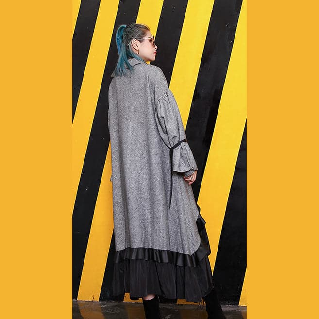 baggy gray lapel patchwork traveling clothing Fine large hem baggy dresses AT-FDL180917