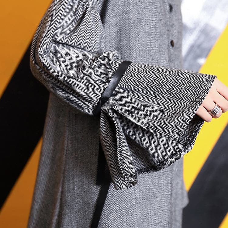 baggy gray lapel patchwork traveling clothing Fine large hem baggy dresses AT-FDL180917