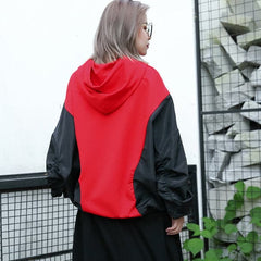 baggy red tops plus size hooded patchwork cotton blended clothing blouses fine Batwing Sleeve tops AT-LTP1809911