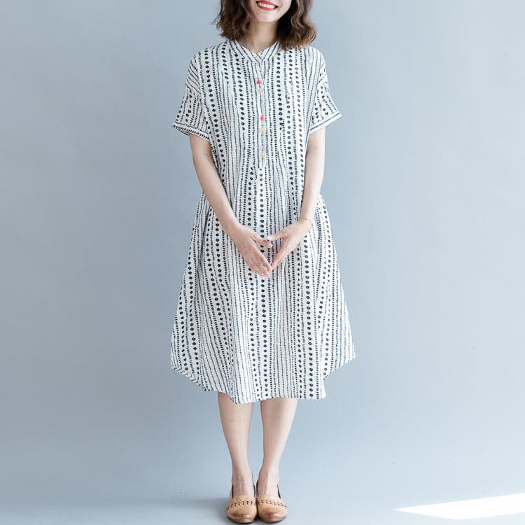 baggy white floral chiffon shift dress oversized casual dress New short sleeve pockets Stand baggy dresses SDL180808