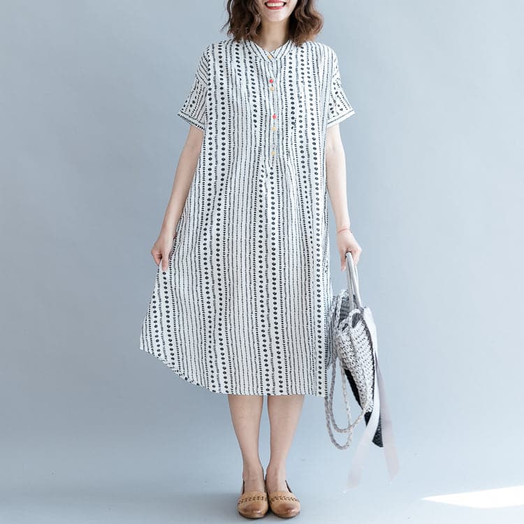 baggy white floral chiffon shift dress oversized casual dress New short sleeve pockets Stand baggy dresses SDL180808