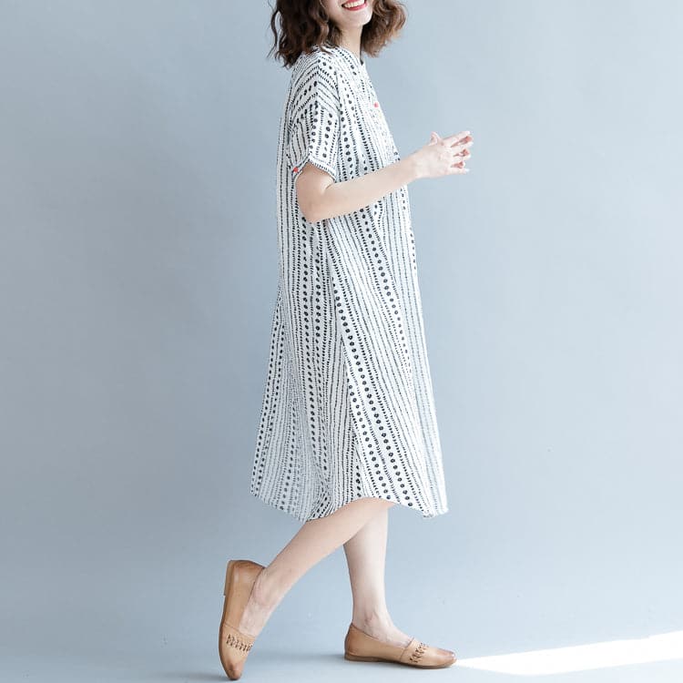 baggy white floral chiffon shift dress oversized casual dress New short sleeve pockets Stand baggy dresses SDL180808