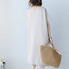 baggy white natural cotton dress oversized cotton clothing dress casual short sleeve o neck cotton dresses SDM180727