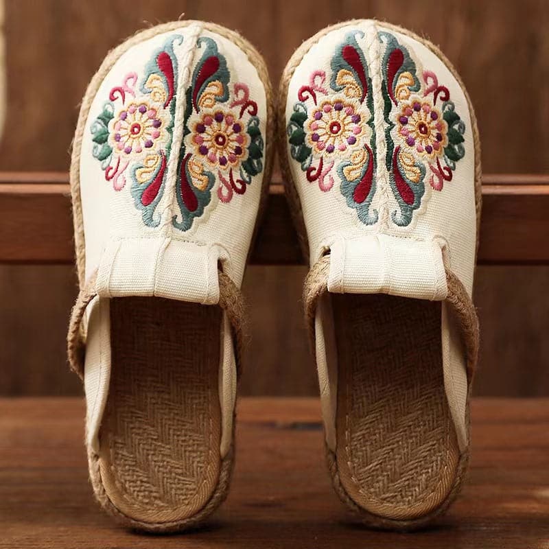 2022 Linen Floral Shoes flip flop Flats dylinoshop