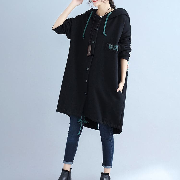 black fashion back prints cotton trench coats plus size hooded winter outfits TCT171101