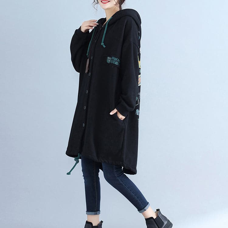 black fashion back prints cotton trench coats plus size hooded winter outfits TCT171101