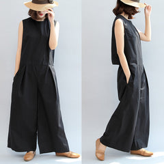 black stylish linen pants casual  sleeveless tops and loose jumpsuit pants dylinoshop