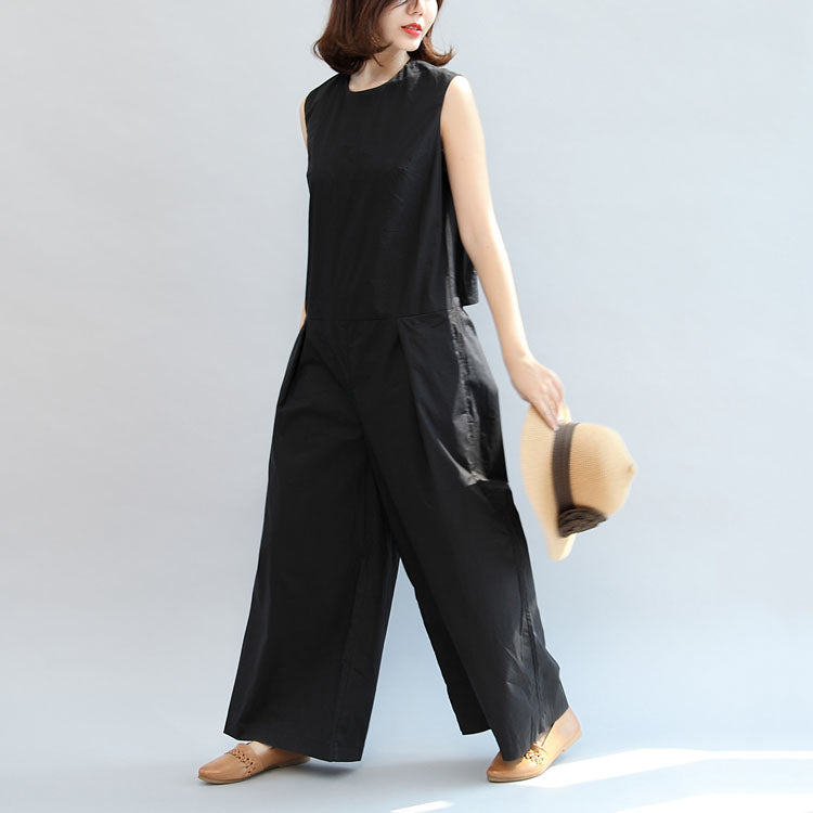 black stylish linen pants casual  sleeveless tops and loose jumpsuit pants dylinoshop