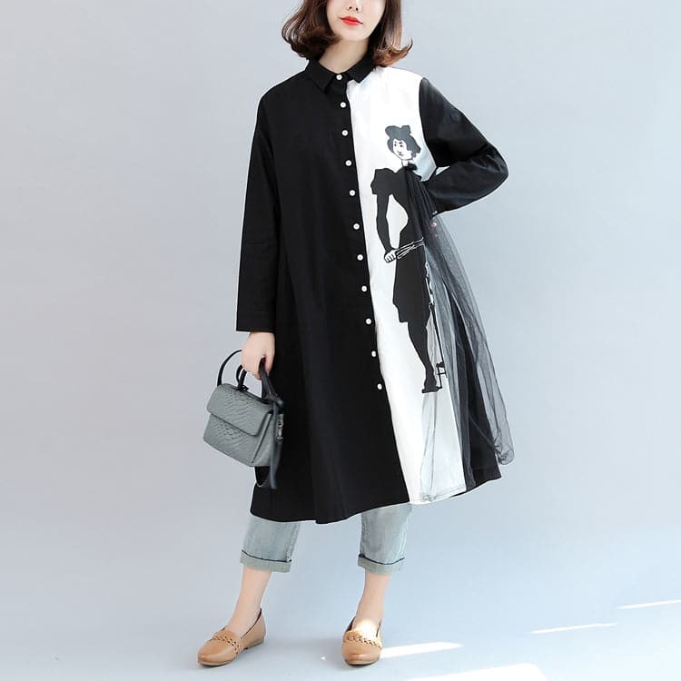 black white patchwork cotton outwear oversize casual long sleeve cardigans CTS171028