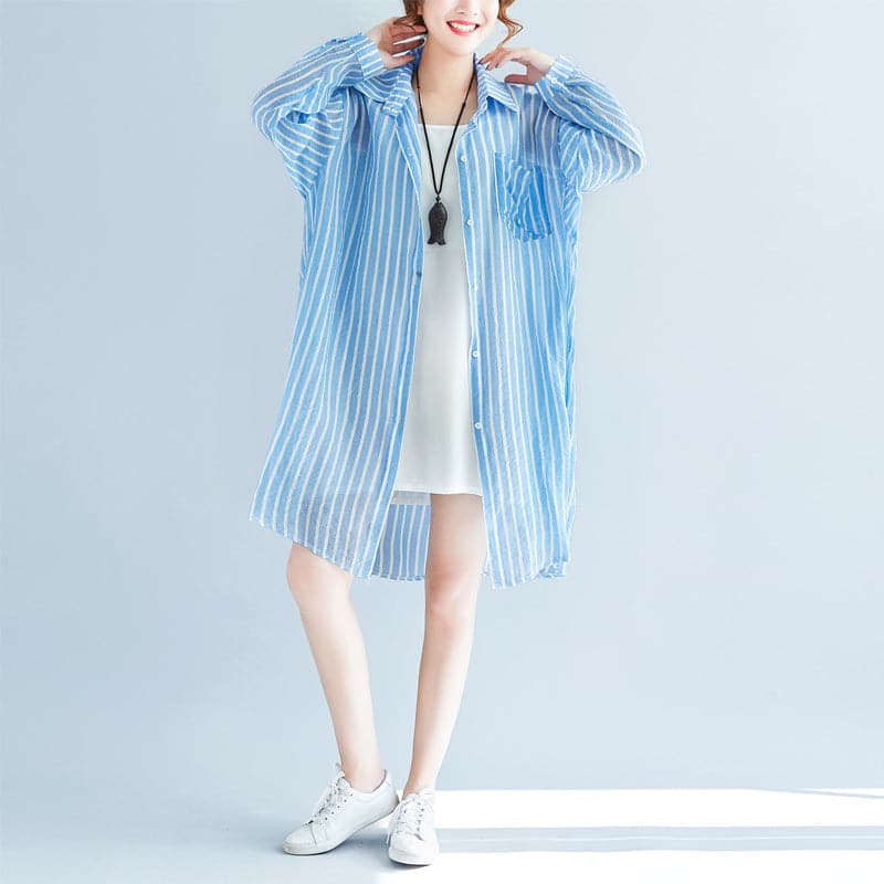 boutique blue cotton shift dress plus size cotton clothing dresses New lapel collar striped shirt dress AT-SDM180313