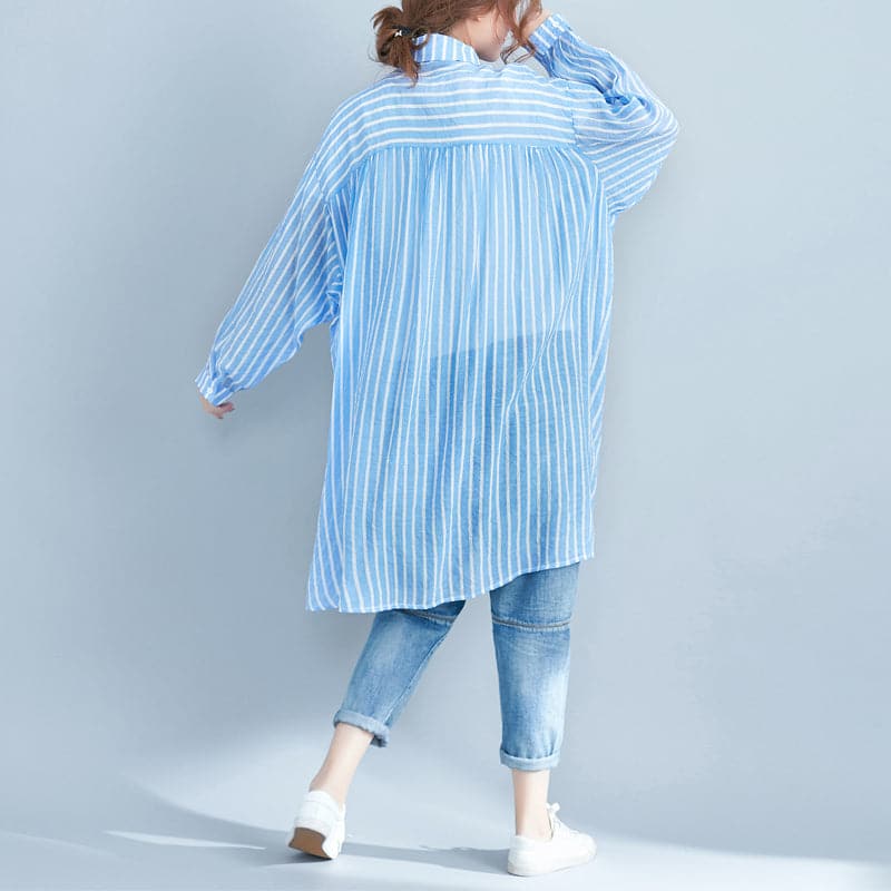 boutique blue cotton shift dress plus size cotton clothing dresses New lapel collar striped shirt dress AT-SDM180313