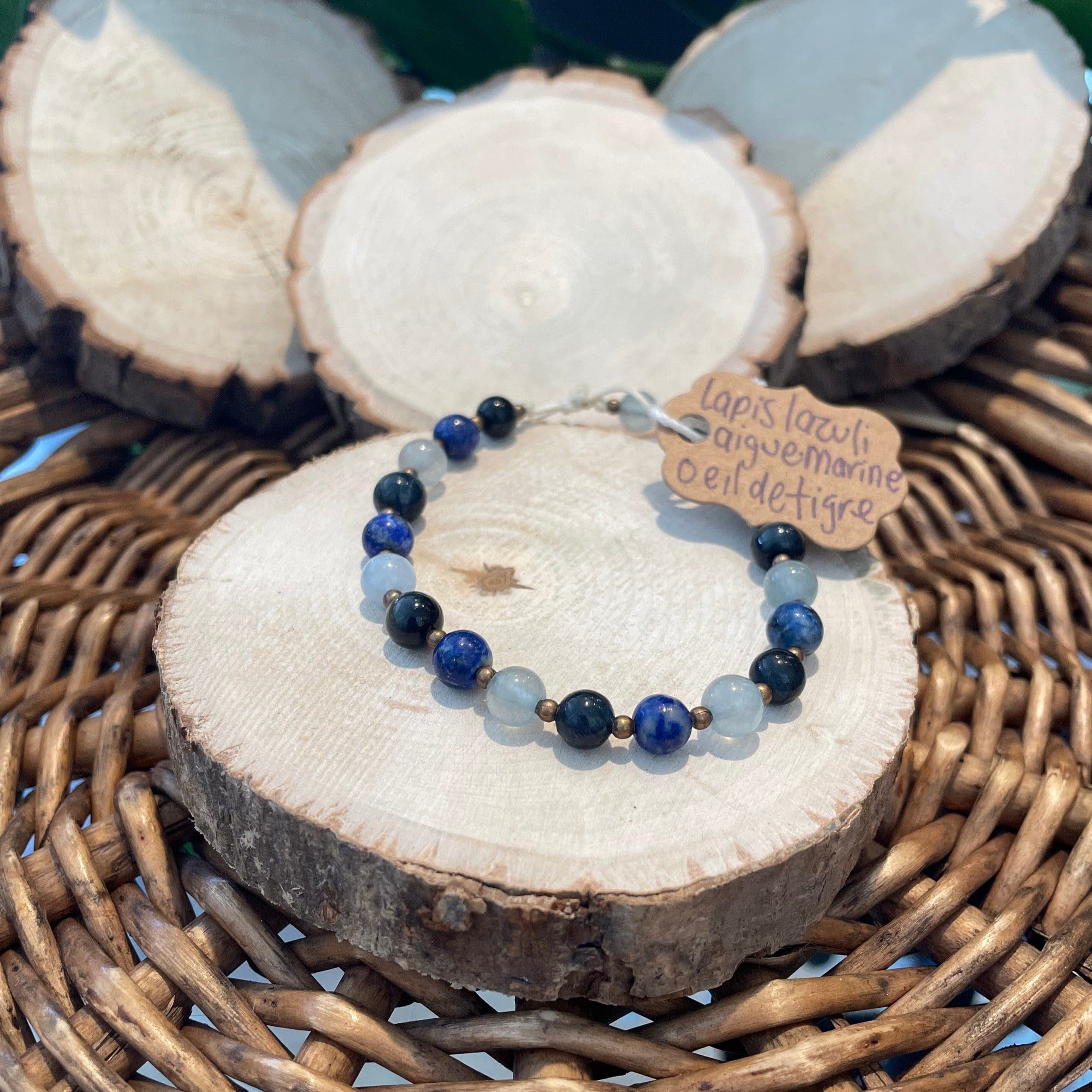 Aquamarine, Lapis-Lazuli & Tiger Eye Bracelet Buddhatrends