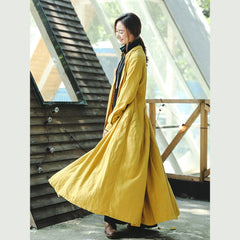 boutique yellow coats casual stand collar trench coat Fashion Cinched large hem Coat TCT180921