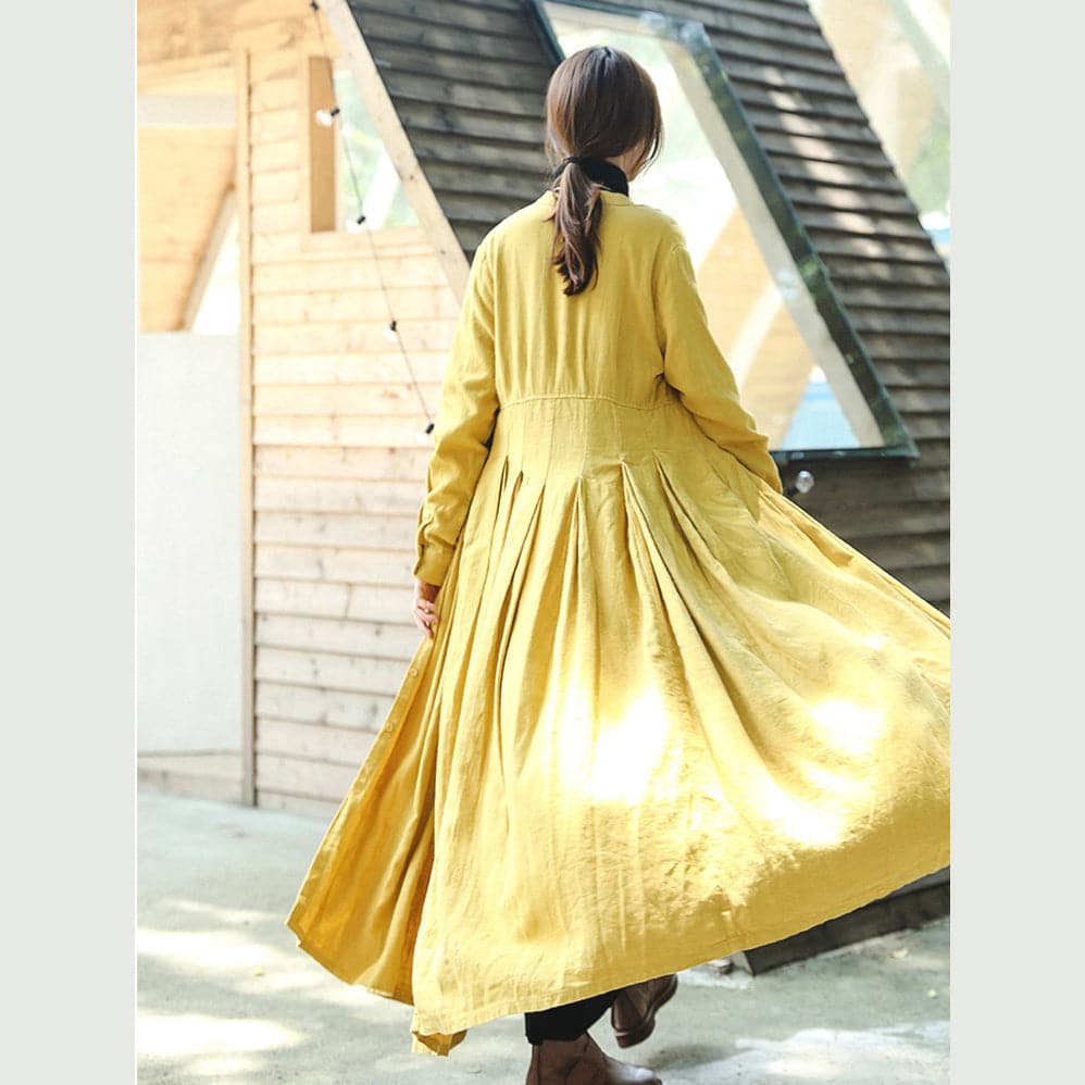 boutique yellow coats casual stand collar trench coat Fashion Cinched large hem Coat TCT180921