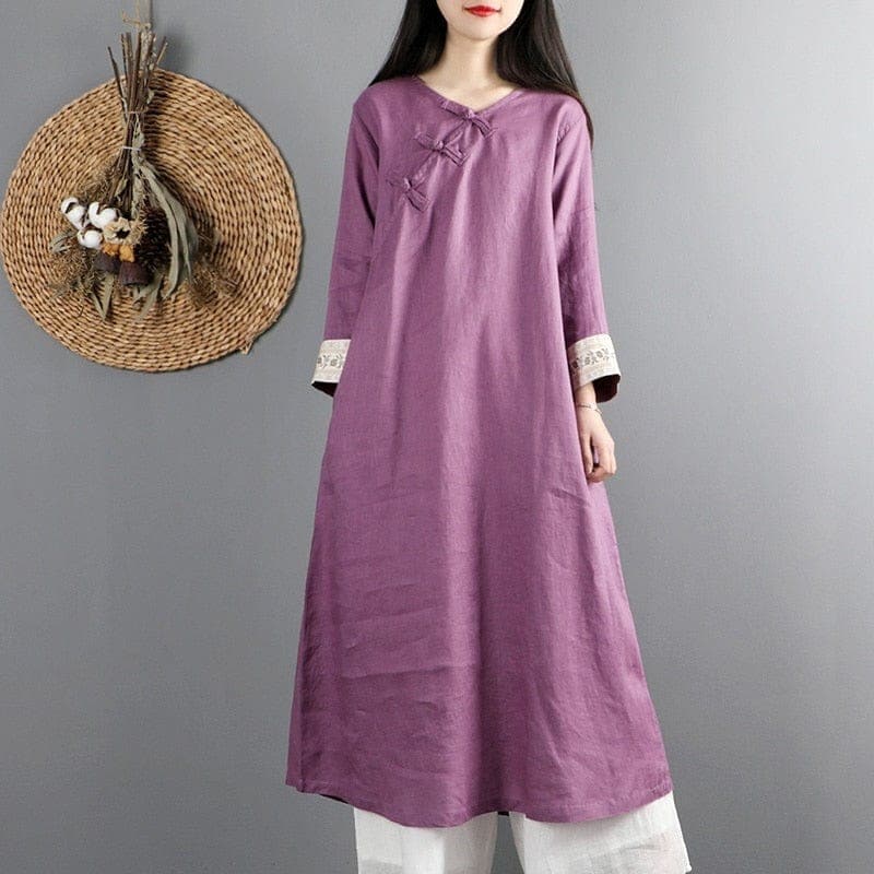 Fall Linen Chinese Dress dylinoshop