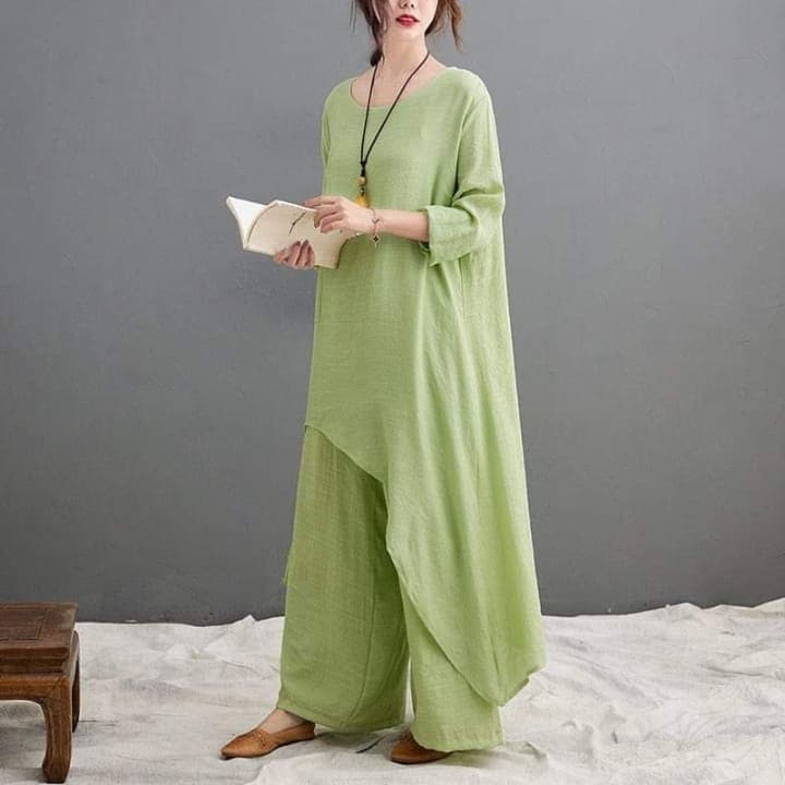 Evania Asymmetrical Shirt With Palazzo Pants | Zen dylinoshop