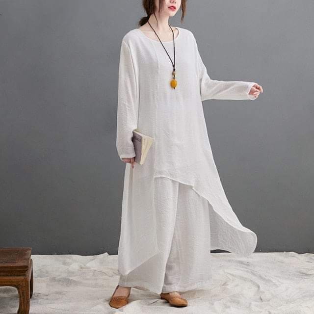 Evania Asymmetrical Shirt With Palazzo Pants | Zen dylinoshop