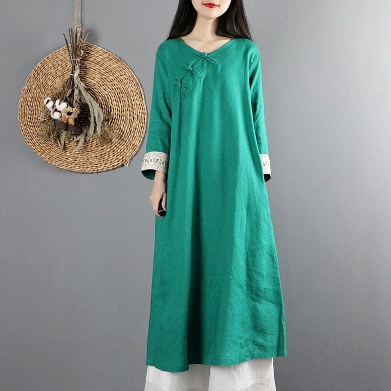 Fall Linen Chinese Dress dylinoshop