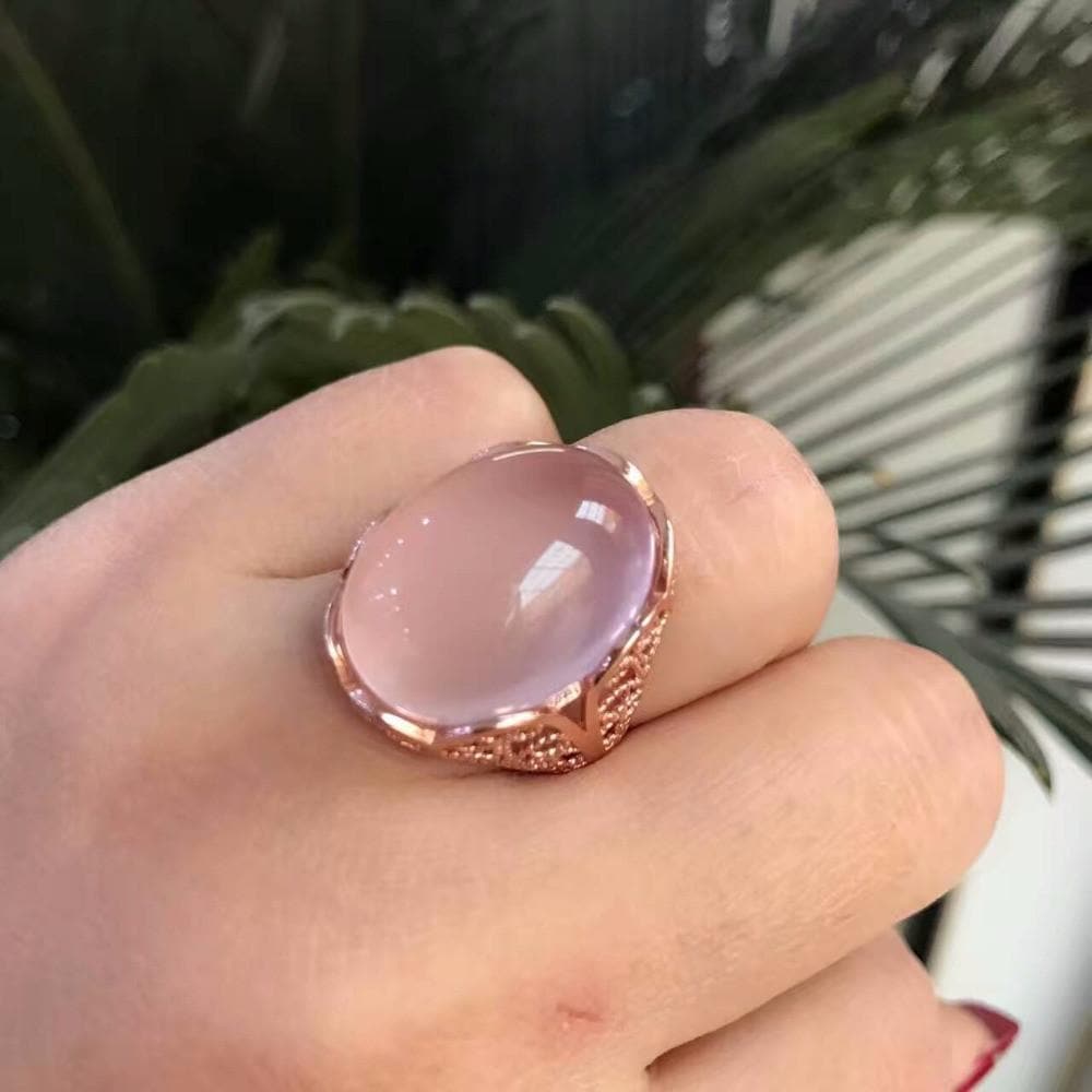 Genuine Rose Quartz Silver Ring dylinoshop