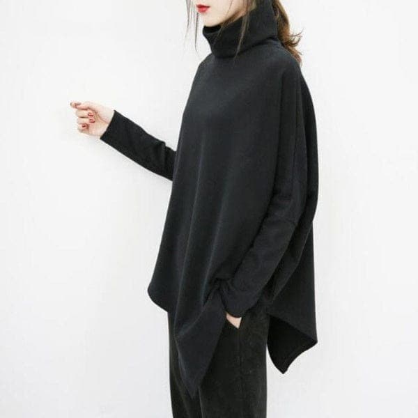 Asymmetrical Turtleneck Long Sleeve Shirt dylinoshop