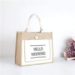 Hello Weekend Reusable Linen Shopping Bag dylinoshop