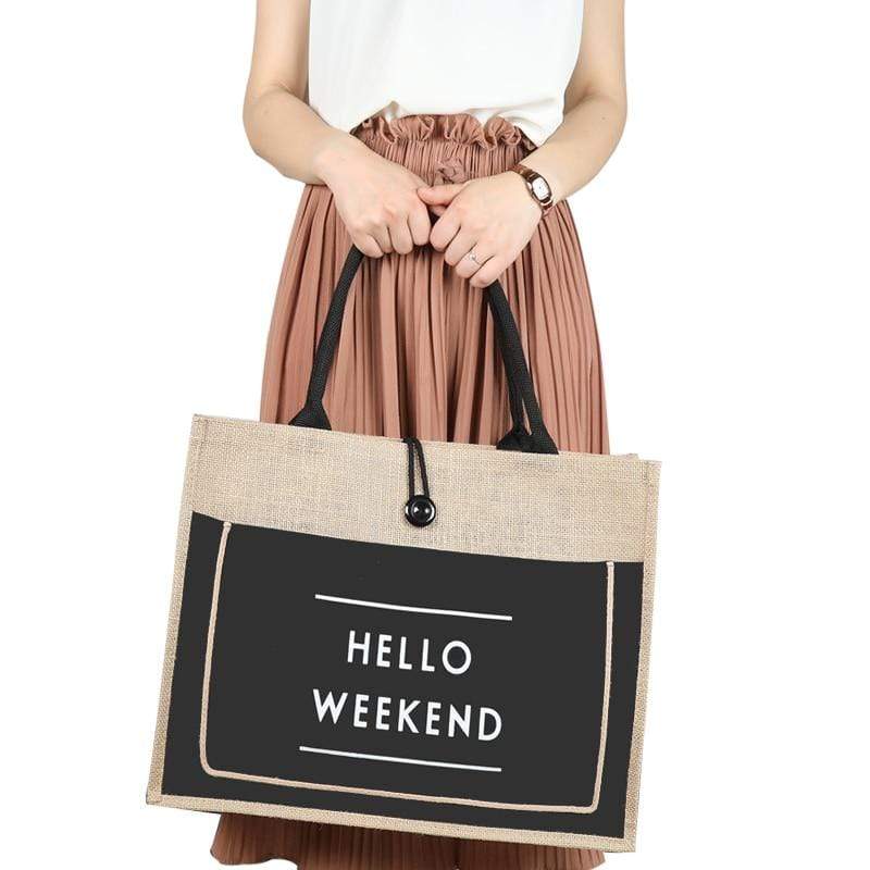 Hello Weekend Reusable Linen Shopping Bag dylinoshop